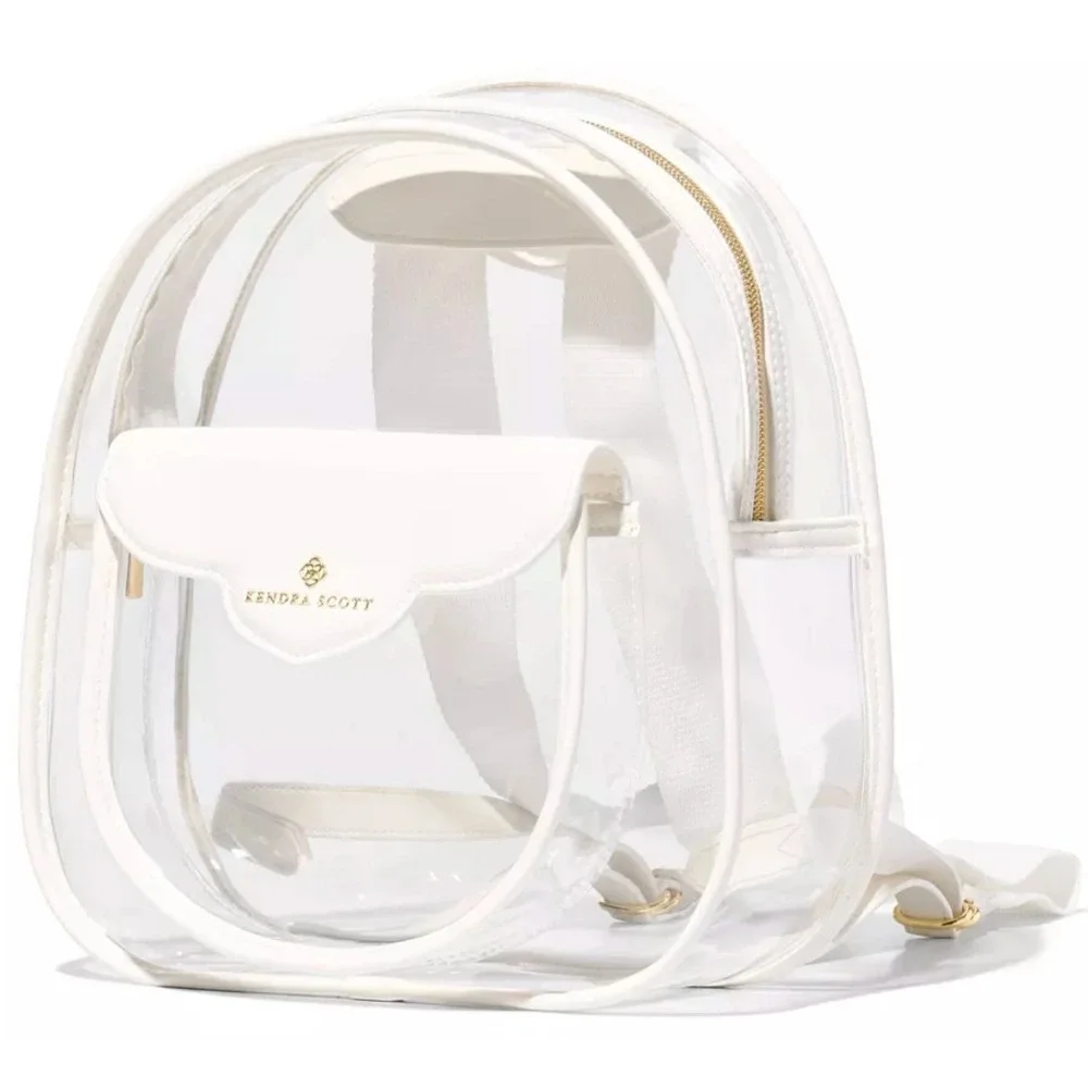 Kendra Scott Clear Backpack Bag Brand New With Tags Gold Emb Pocket White Staps